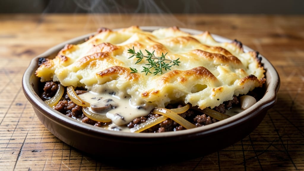 Shepherd's Pie Recipe with Cream of Mushroom: Mushroom-Rich Topping Over Savory Meat Filling