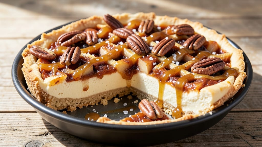 Apple Pecan Pie Cheesecake Recipe: Spiced Apple Crust Hugs Nutty Filling Bliss
