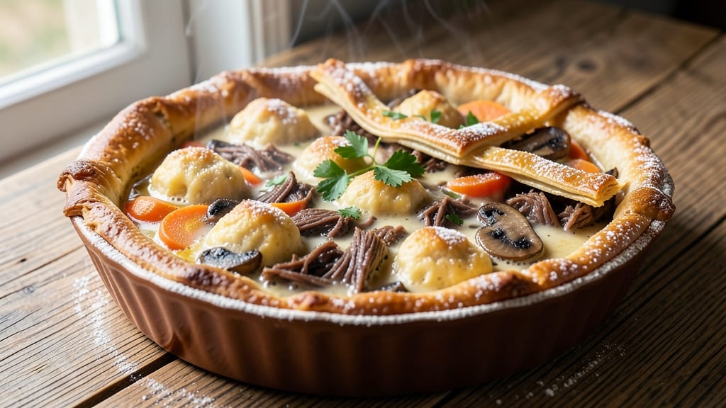 Recipe For Beef Pot Pie With Leftover Beef: Flaky Crust Hugs Savory Gravy Magic