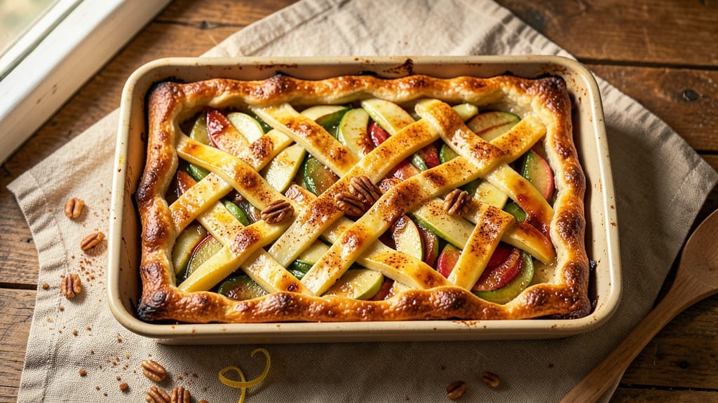 Rectangle Apple Pie Recipe: Crustless Lattice Layers with Spiced Fruit Bliss