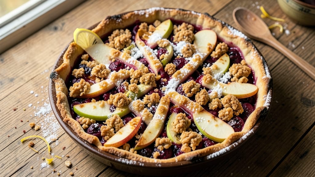 Apple Boysenberry Crumble Pie Recipe: Tart-Sweet Fruit Hugged by Buttery Oats