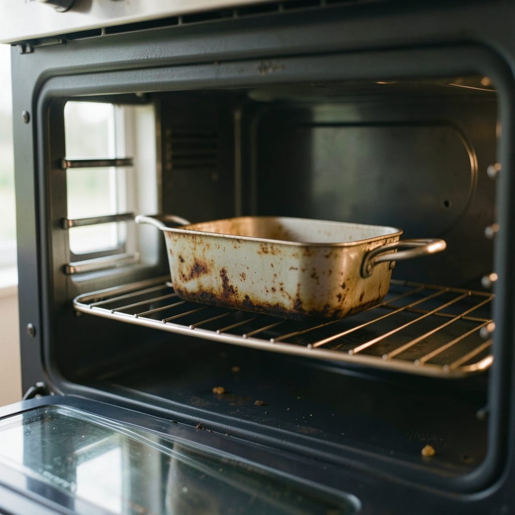 An ordinary home oven with one tin in it