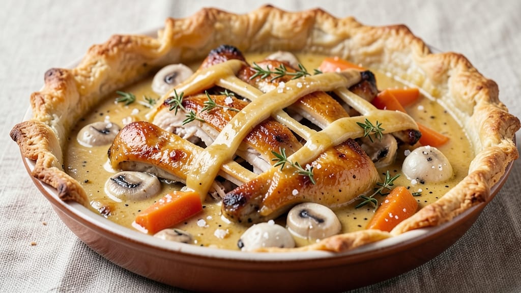 Roasted Chicken Pot Pie Recipe: Flaky Lattice Crust Locks in Juicy Shreds